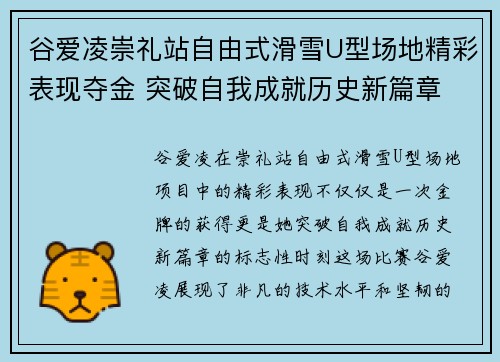 谷爱凌崇礼站自由式滑雪U型场地精彩表现夺金 突破自我成就历史新篇章